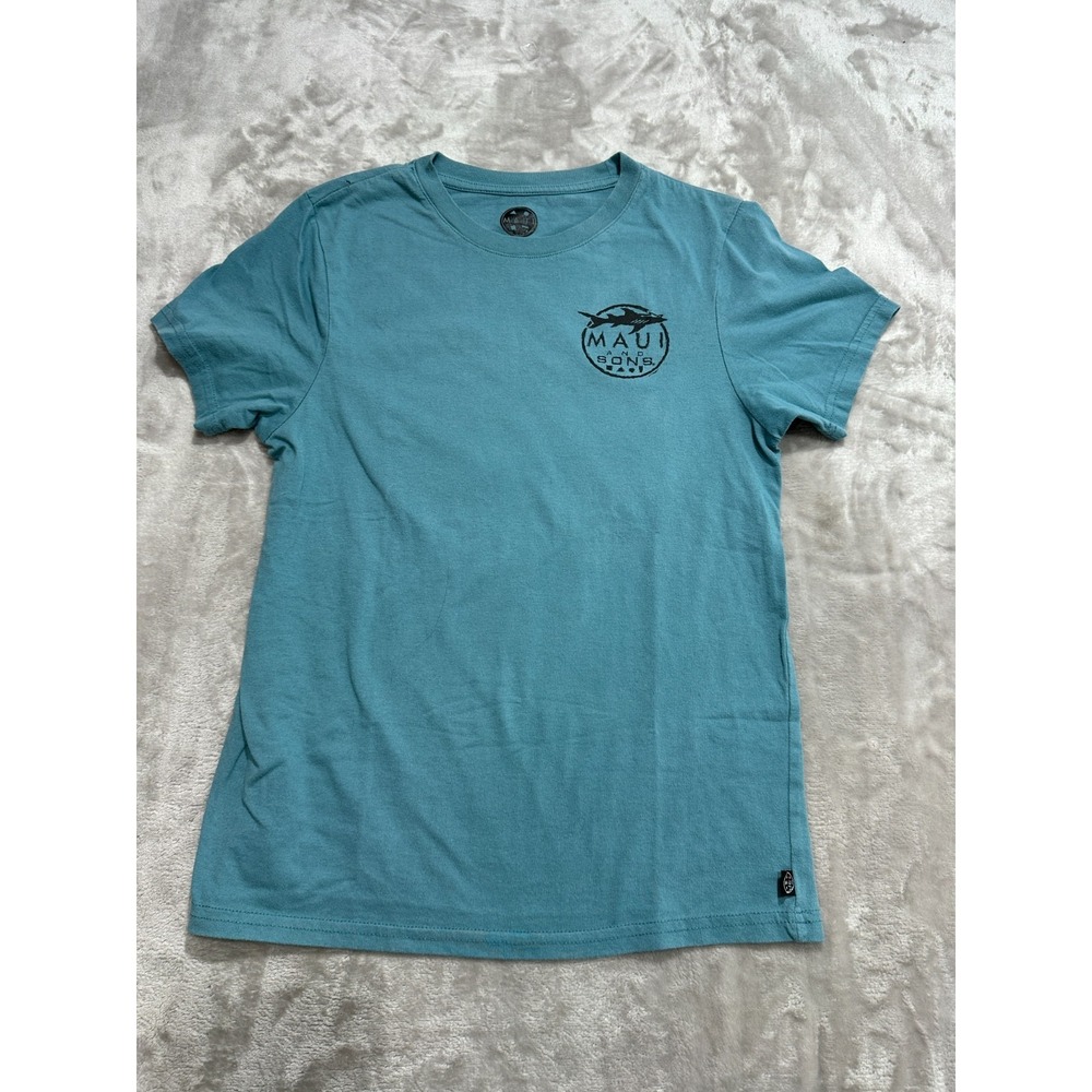 Maui and Sons Original Surf Company T Shirt Womens Size Small Teal S/S EUC